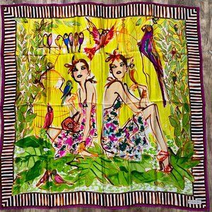 Henri Bendel Izak Cafe Girls New York Iconic 100% Silk Scarf Square